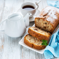 traditional homemade stollen with dried fruits and nuts