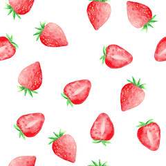 watercolor pattern with a strawberry, a strawberry in the cut, berries, watermelon, watermelon slices