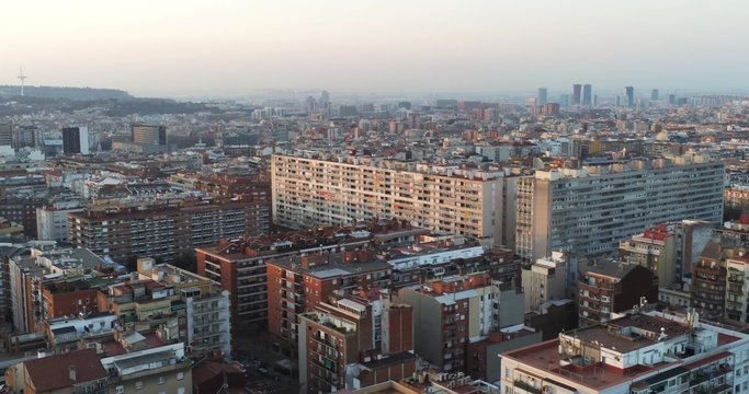 Aerial view in Barcelona. City of Catalonia. Spain. Drone Photo