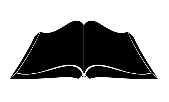 An open book on the table. Simple black outlines. Logo or emblem of a bookstore or knowledge base.