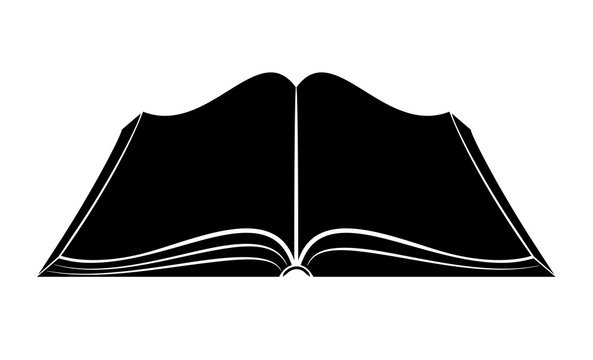 An open book on the table. Simple black outlines. Logo or emblem of a bookstore or knowledge base.