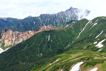 Fototapeta premium 北アルプス三俣蓮華岳山頂からの景色 槍ヶ岳 北鎌尾根