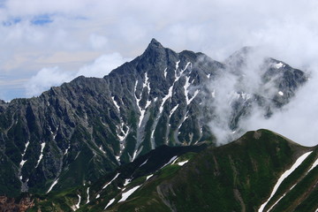北アルプス三俣蓮華岳山頂からの景色　槍ヶ岳　北鎌尾根
