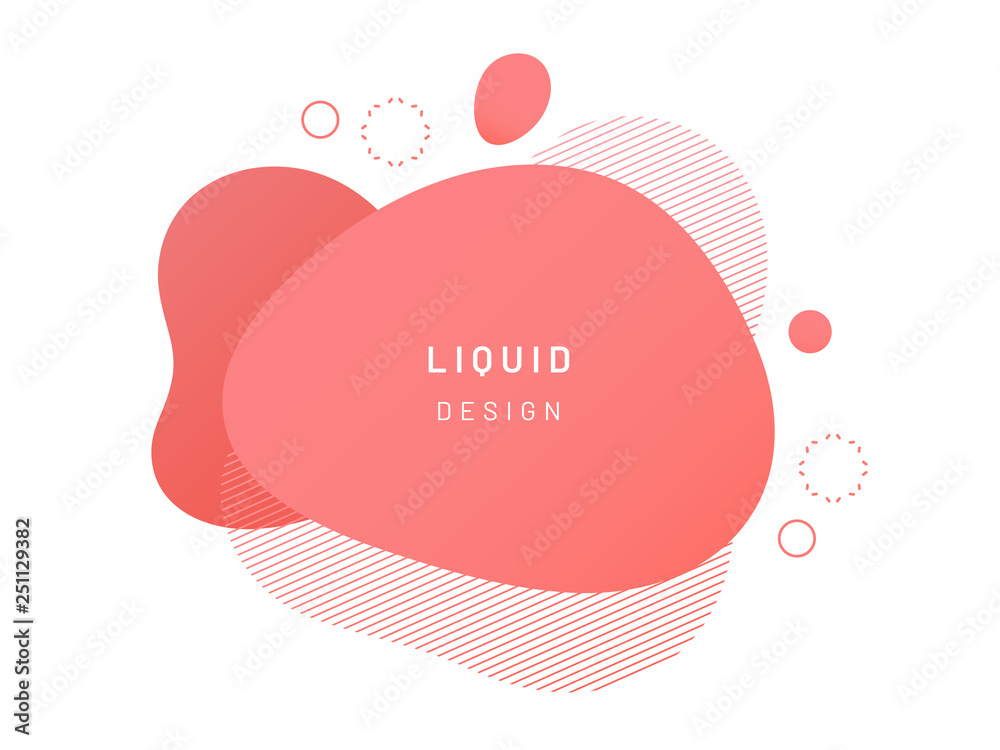 Poster Red fluid blob for card background. Liquid stain in dynamic color. Free geometrical shape for flyer. Aqua blotch with wavy lines. Abstract gradient banner template