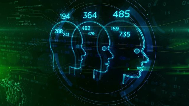 Social scoring and citizens profiling by artificial intelligence technology. Human behavior analysis and people rating. Futuristic abstract concept on digital background animation.