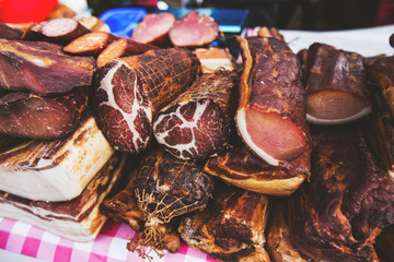 Domestic Traditional Food Smoked Meat At Local Farmers Markets