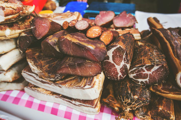 Domestic Traditional Food Smoked Meat At Local Farmers Markets