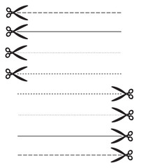 scissors with dashed line on white background. flat style. scissors with dashed line icon for your web site design, logo, app, UI. Set scissors cutting paper symbol. scissors cut lines sign.