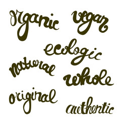 vector hand drawn set of some signs dedicated to nutrition and veganism themes. monochrome version.