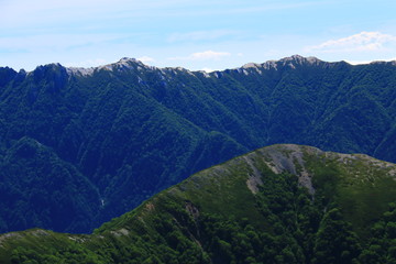 北アルプス水晶岳山頂への道 燕岳遠景