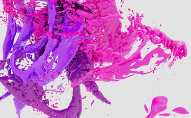 colorful Ink paint splashes on a white background, 3d rendering illustration of an abstract background