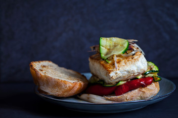 Sandwich with grilled halibut