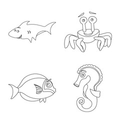 Isolated object of sea and animal icon. Collection of sea and marine vector icon for stock.