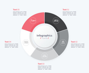 Stylish pie chart circle infographic template. 5 parts. 