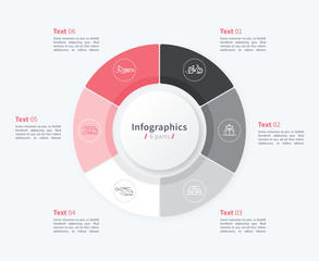 Stylish pie chart circle infographic template. 6 parts. 