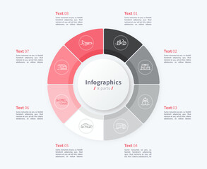 Stylish pie chart circle infographic template. 8 parts. 