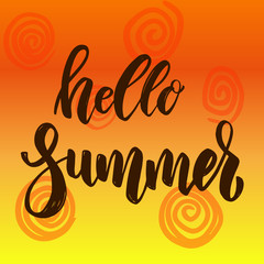 Hello summer. Hand drawn lettering phrase. Design element for poster, greeting card, banner.