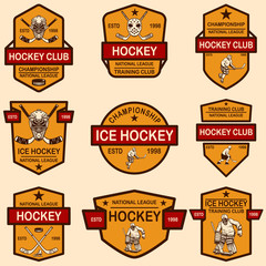 Set of hockey club emblems. Design element for logo, label, sign, t shirt, poster.