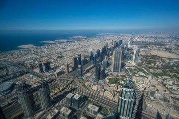 Fototapeta na wymiar Bird view of Dubai skyline at daytime
