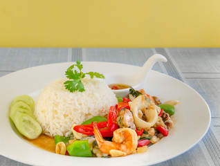 Mixed Seafood fried with chili