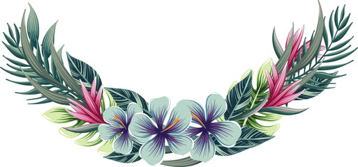 half round floral wreath with tropical plants © ame kamura