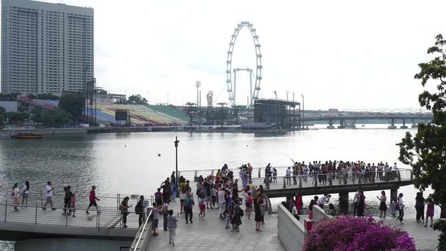 Singapore City, Singapore - 22 January, 2019: Singapore Marina Bay Sands and Merlion, Singapore 4K