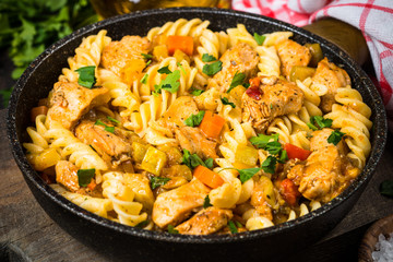 Pasta with Chicken and vegetables.