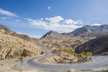 A view of slope hills of the mountain looks like the land of the moon. Called Moon Land of Lamayuru Leh, Ladakh, India.