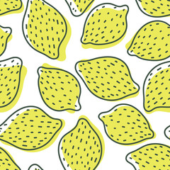 Lemon seamless pattern. Hand drawn fresh fruit. Vector sketch background. Color doodle wallpaper. Exotic yellow tropical print