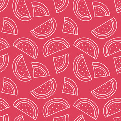Watermelon seamless pattern. Hand drawn fresh fruit. Vector sketch background. Color doodle wallpaper. Exotic tropical print