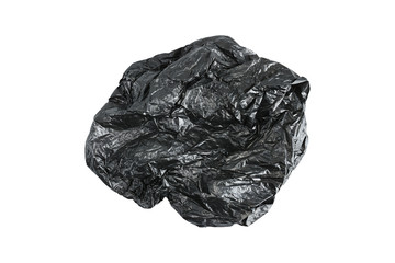 Black plastic crumpled bag isolated on white