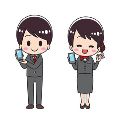 Male and female set of sales counseling smartphone