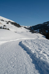 Fototapeta na wymiar Sportliche Freizeitbetätigung: Winterwanderung oder Schneeschuhwanderung auf die Vordere Höhe, Amden