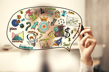 Obraz premium Business scheme concept, startup double exposure background.