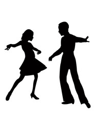 teenager couple dancing silhouette vector