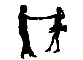 teenager couple dancing silhouette vector