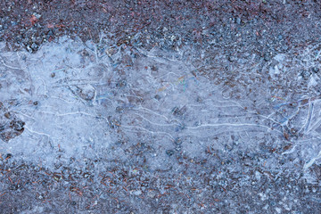 Frozen puddle close-up texture