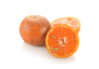 Slice of fresh orange isolated on white background