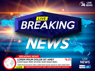 Background screen saver on breaking news. Breaking news live on world map and sunrise background. Vector illustration.