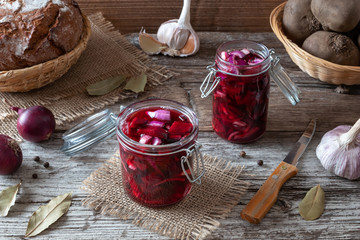 Preparation of fermented kvass from red beets - obrazy, fototapety, plakaty