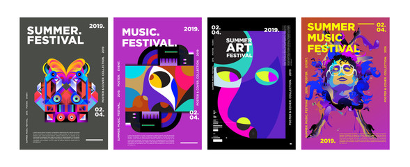 Summer Colorful Art and Music Festival Poster and Cover Template for Event, Magazine, and Web Banner.