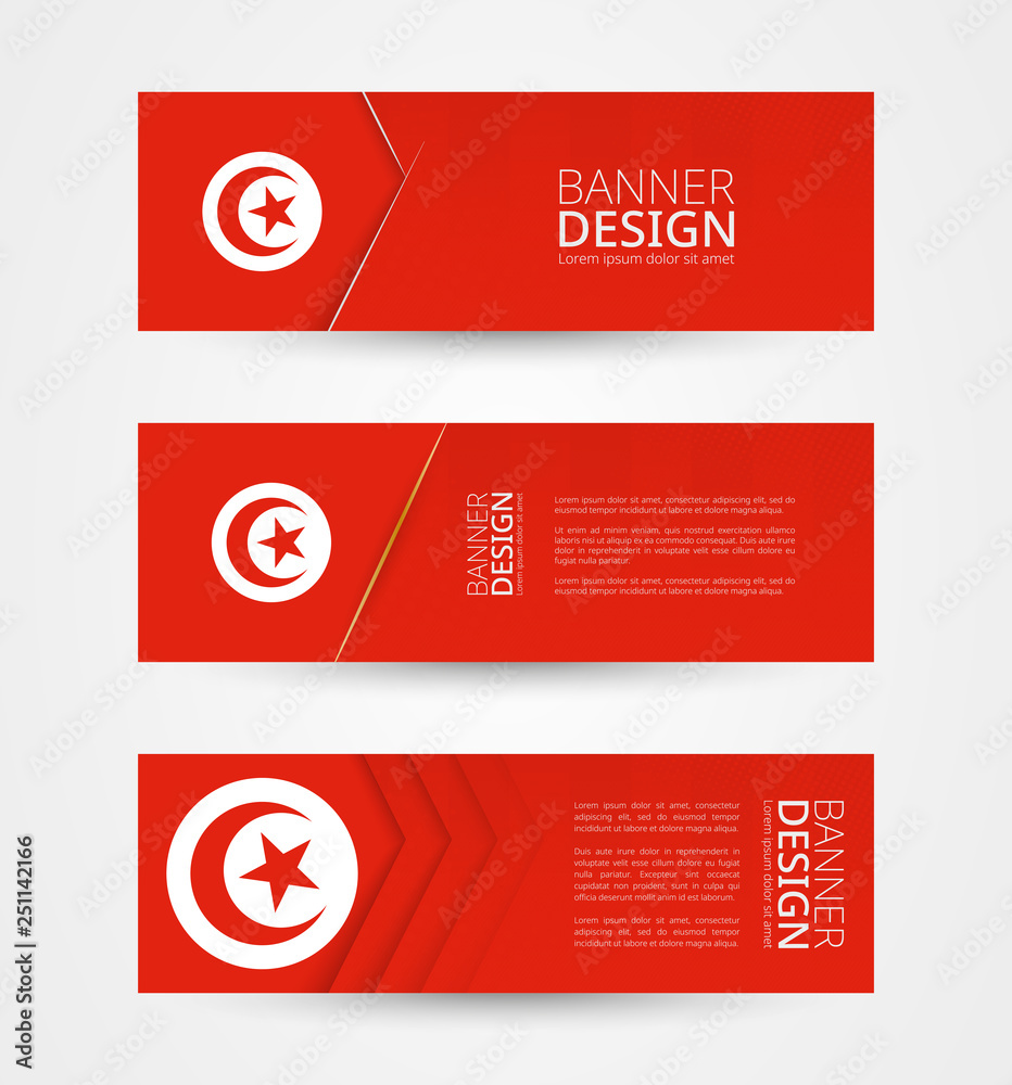 Wall mural set of three horizontal banners with flag of tunisia. web banner design template in color of tunisia
