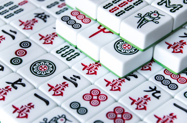 HARBIN, CHINA - DEC 30, 2018: Mahjong is the ancient asian board game.