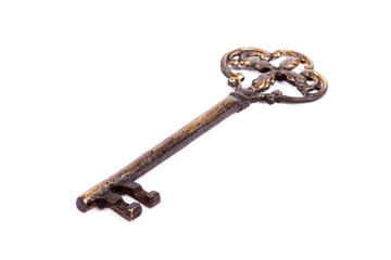 Antique key isolated on white background - photograph