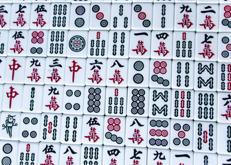 HARBIN, CHINA - DEC 30, 2018: Mahjong is the ancient asian board game.