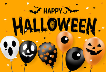 Happy Halloween banner, party balloons, all objects are grouped. 