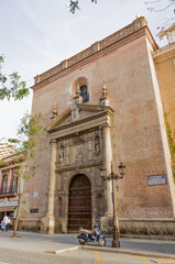 Fototapeta premium Historic buildings and monuments of Seville, Spain. hands. Statue. Marble. Architectural details