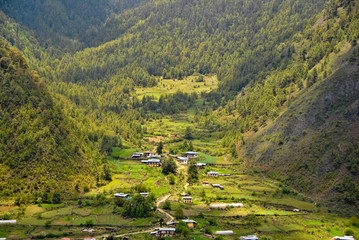 Haa, Ha, or Has is a town, and the seat of Haa District in Bhutan. Haa is situated in Haa Valley in the west of the Bhutan bordering Sikkim. - obrazy, fototapety, plakaty