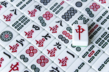 HARBIN, CHINA - DEC 30, 2018: Mahjong is the ancient asian board game.