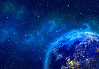 Planet Earth in space, by night. Elements of this image furnished by NASA. 3D rendering.